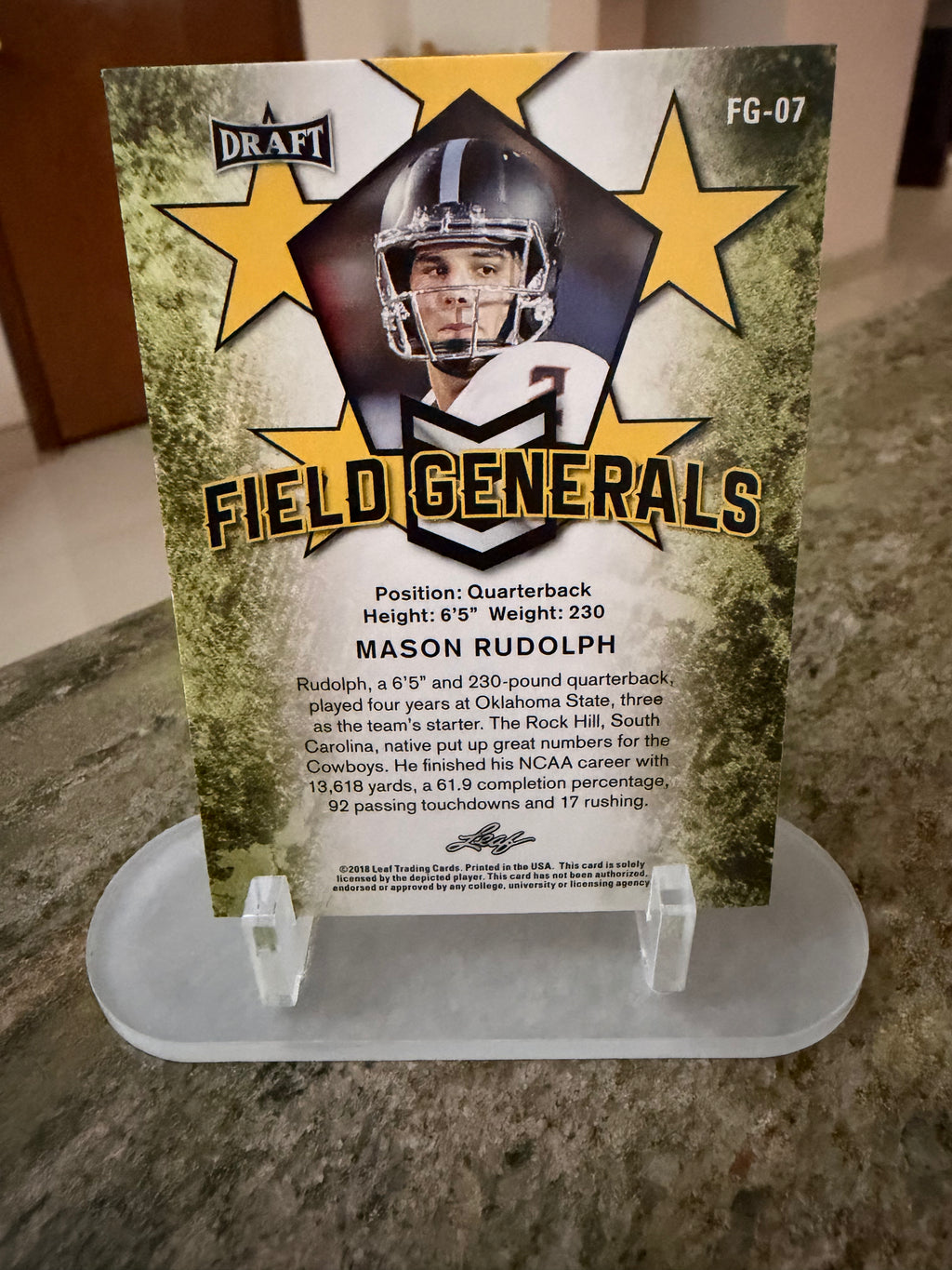 Mason Rudolph Field Generals Leaf Draft FG-07
