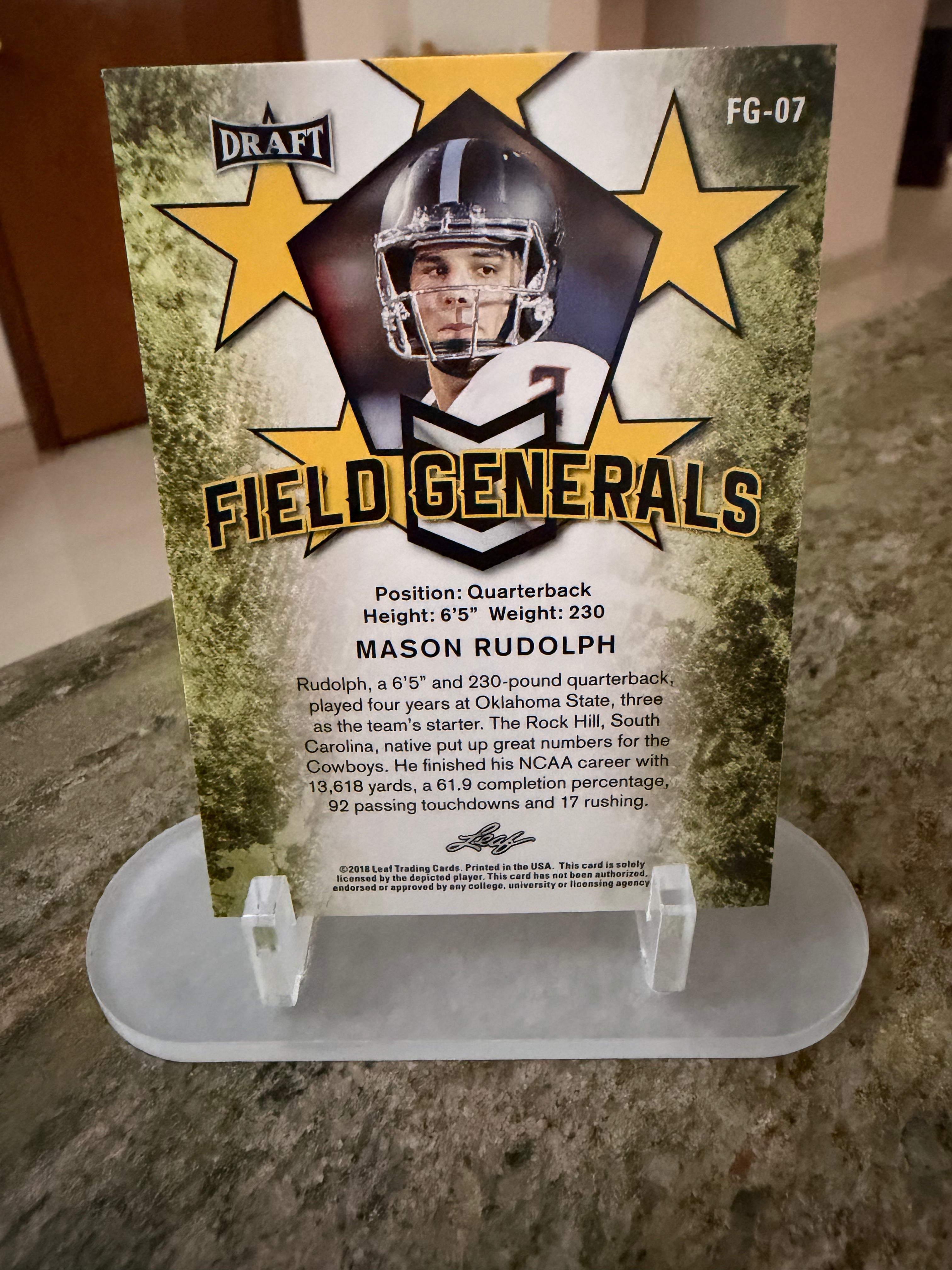 Mason Rudolph Field Generals Leaf Draft FG-07